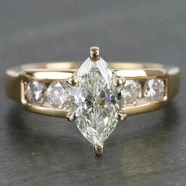 2Ct Marquise Cut Lab Created Diamond Engagement Ring 14k Yellow Gold Plated