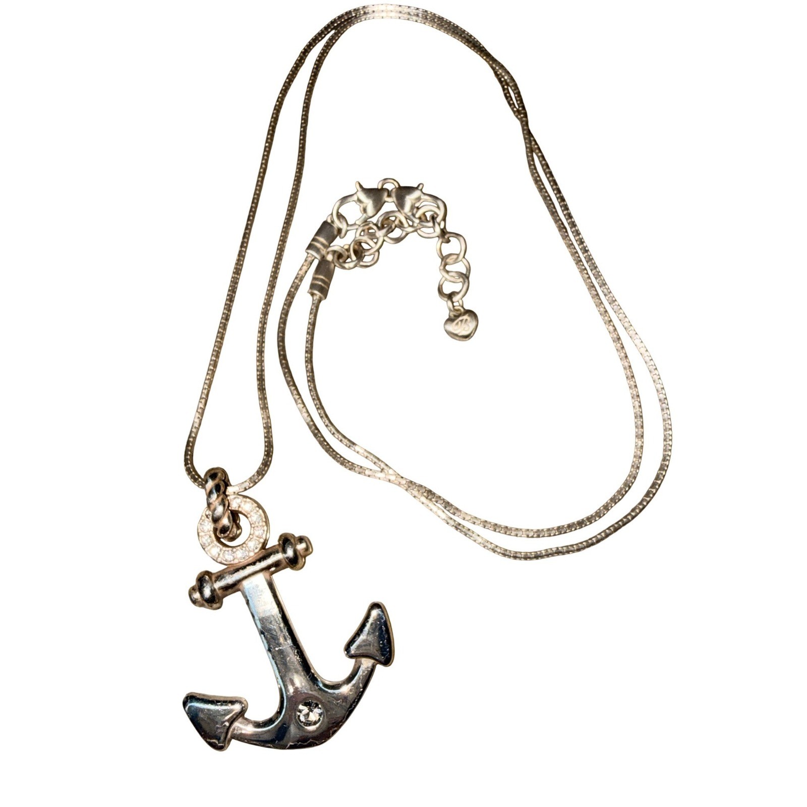 Brighton Silver Tone Crystal Anchor Pendant Necklace Nautical Maritime 19 In