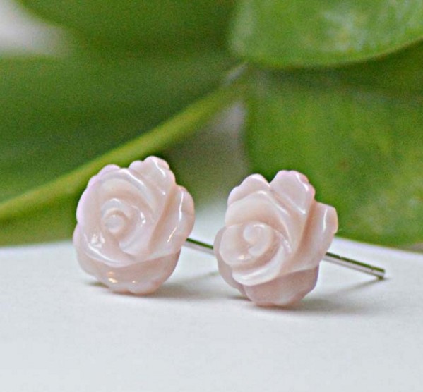 6/8/10mm 925 Sterling Silver Mother of Pearl Rose Flower Stud Earrings Gift Box