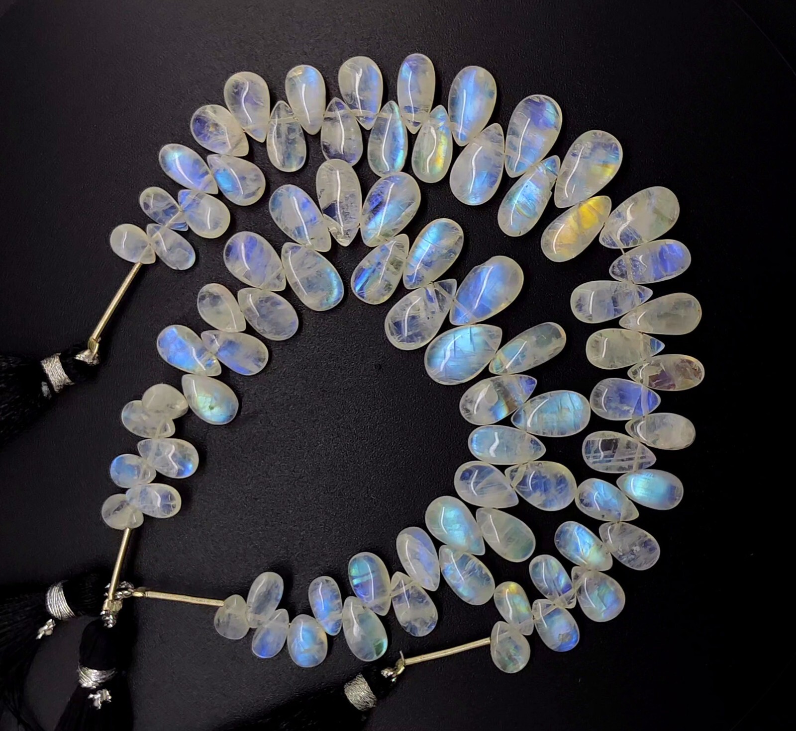 Blue Fire Rainbow Moonstone 8×5 to 13×7 mm Size Smooth Pear Beads 6″ Strand