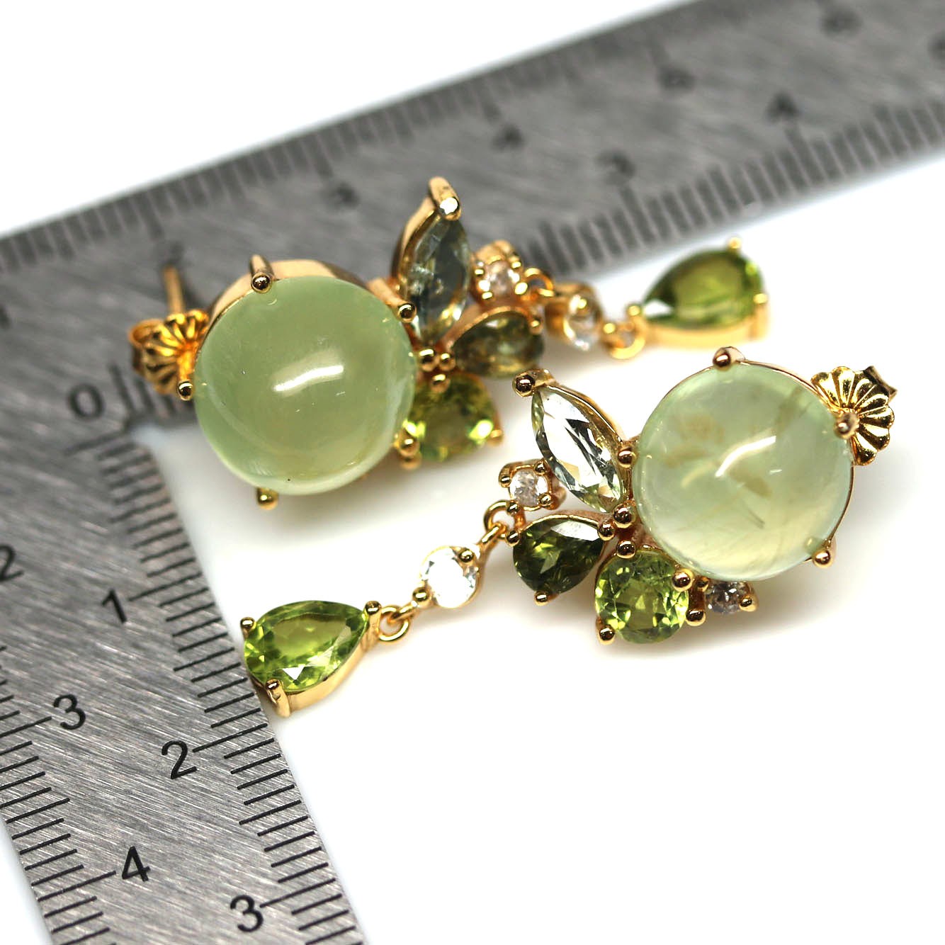Handmade 925 Silver Green Prehnite Peridot Sapphire Zircon Jewelry Earrings