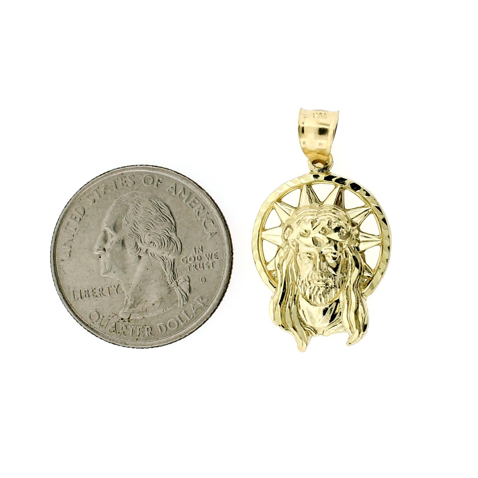 Mens Real 10K Yellow Gold Diamond Cut Jesus Head Face Pendant, 10KT Gold Charm