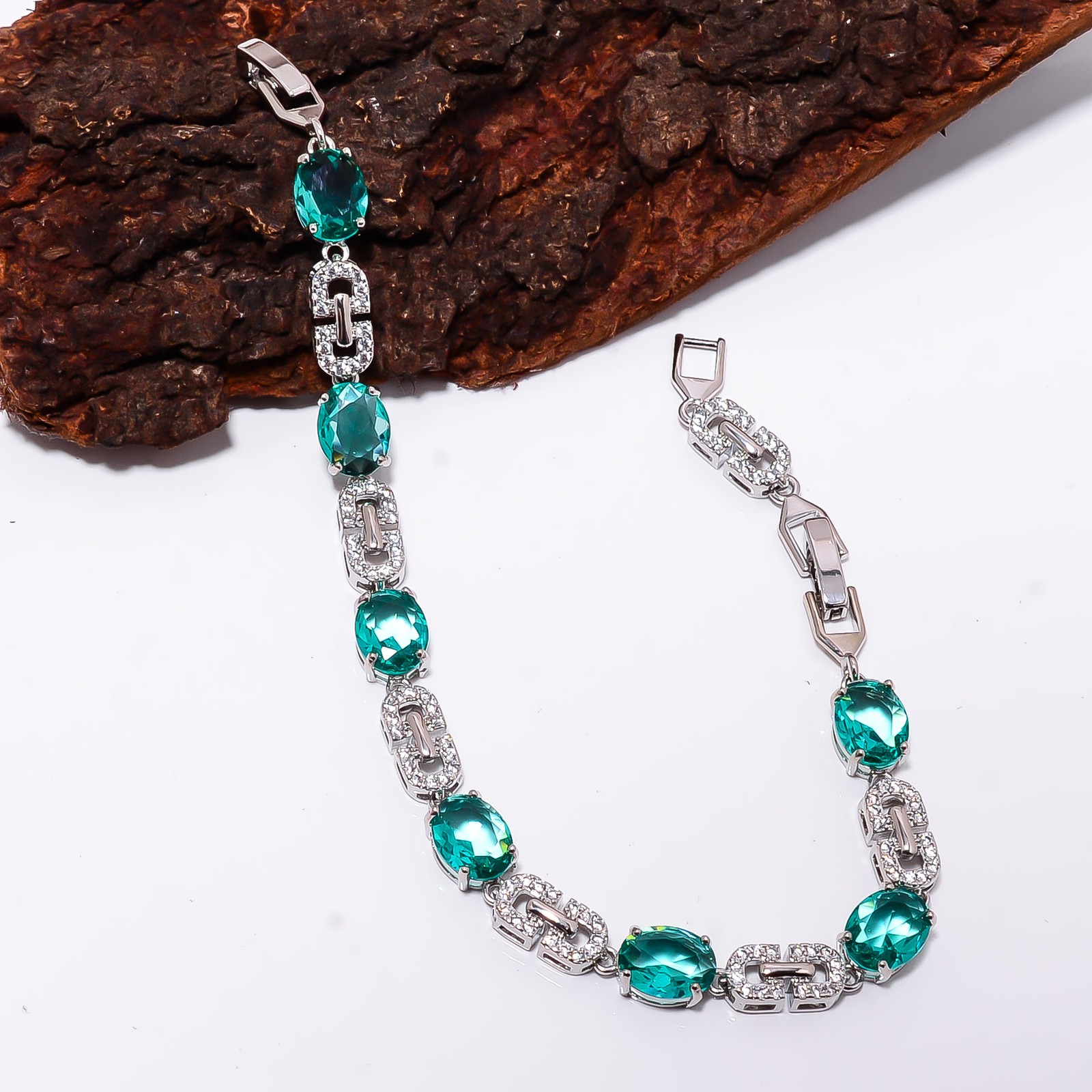 Apatite, CZ 925 Sterling Silver Adjustable Bracelet 7-8″ B140210, Gift for her