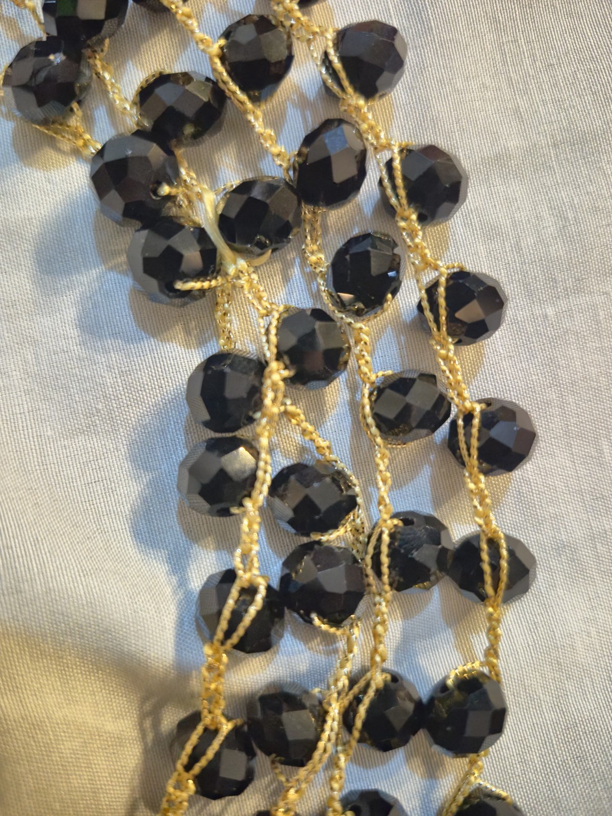 Handmade Black Crystal Gold Silk Crochet Statement Choker Necklace for Women