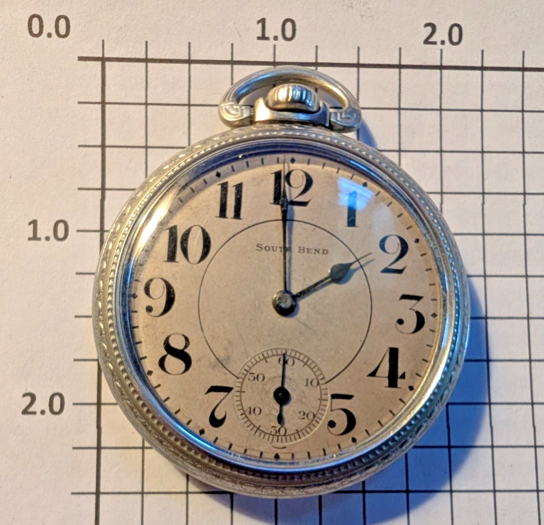 MRA2 – 16s, 21J, South Bend Studebaker Open face Pocket Watch, Running