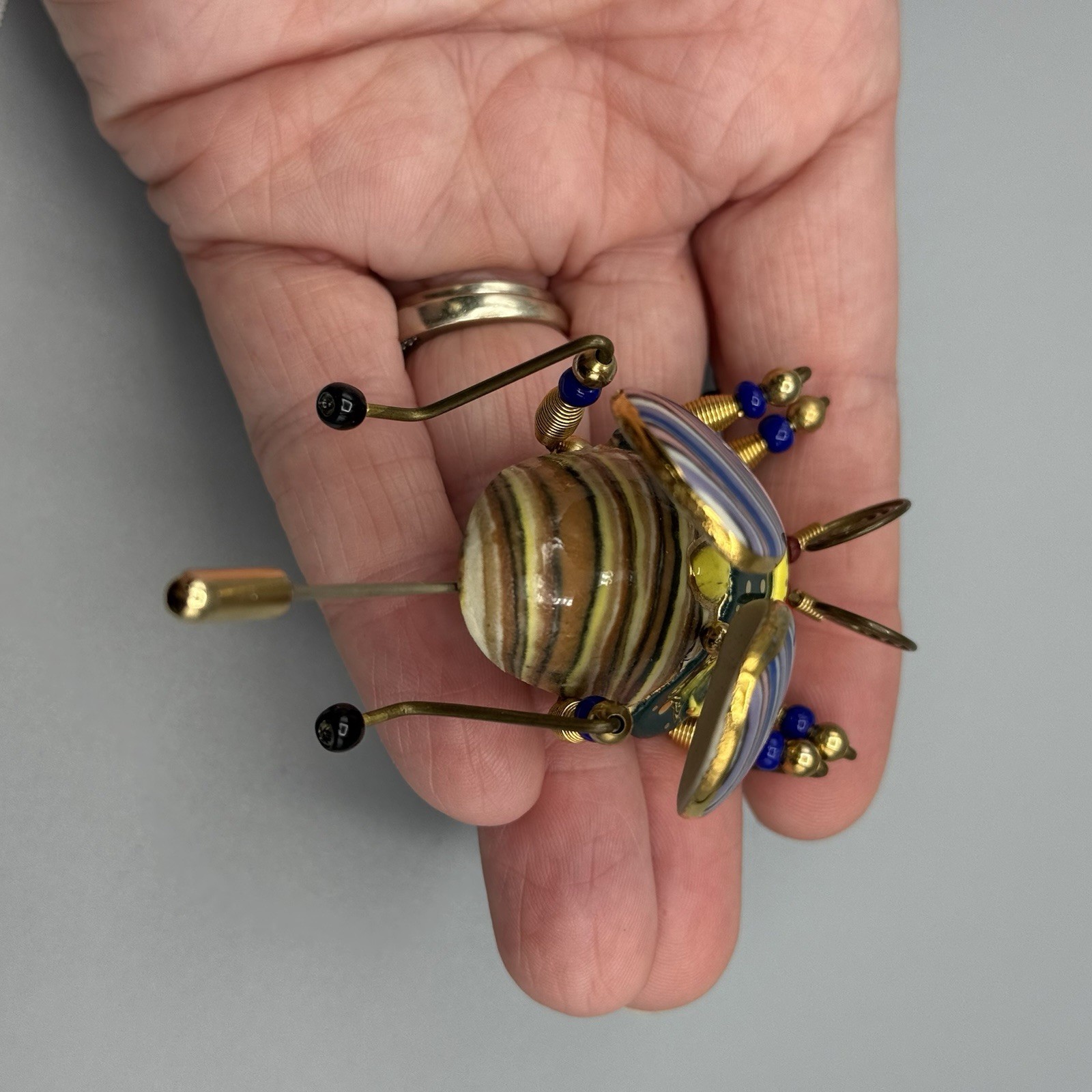Cynthia Chuang Jewelry 10 Bee Beetle Pin 3″ Porcelain Glass Metal Whimsy Unique