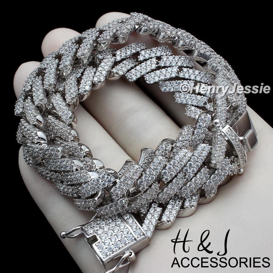 20″MEN 14K WHITE GOLD PLATED 14MM CZ MIAMI CUBAN CURB LINK CHAIN NECKLACE*ABN6