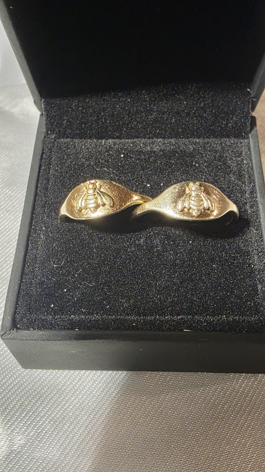 Couples Gold Signet Ring Set Bee Motif, Metal, Sizes 8 & 10
