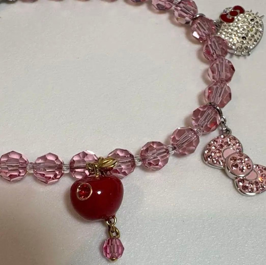 Unused Swarovski Hello Kitty Charm Bracelet Pink Crystal 20cm 7.9″ Rare Gift Box