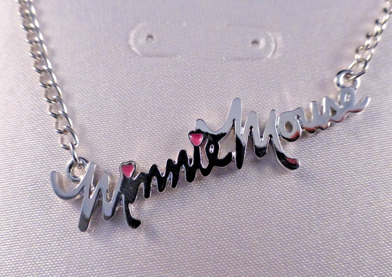 Disney Minnie Mouse Necklace Name Chain Silver Enamelled Hearts x17 BNIB Job Lot