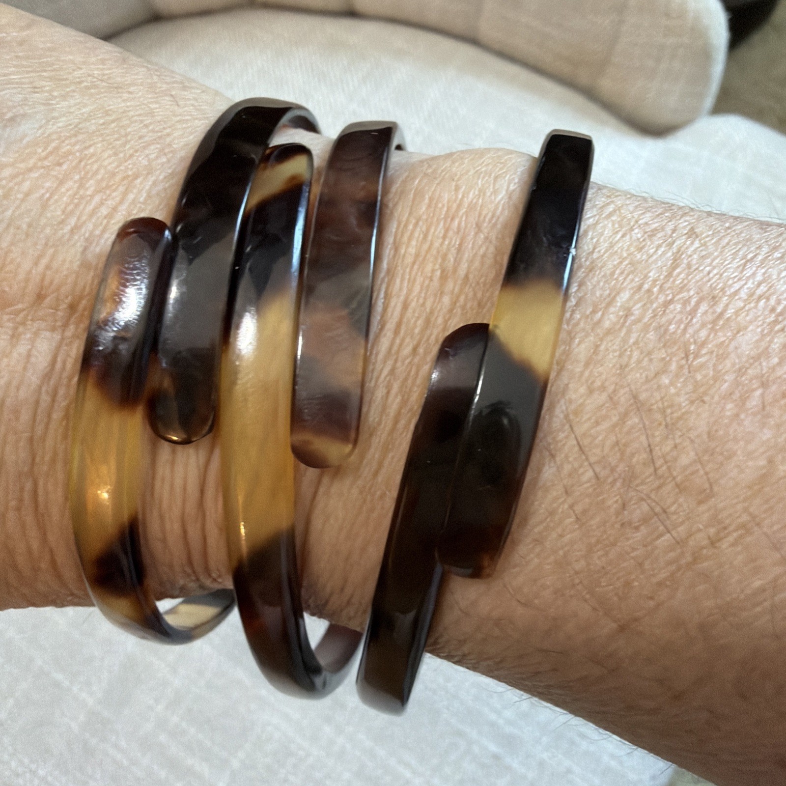 VTG 3 FAUX TORTOISE SHELL SET BRACELET ESTATE FIND RARE adjustable