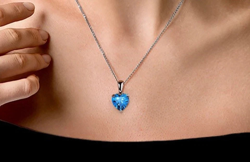 Heart Cut 15 Ct Natural Santa Maria Blue Aquamarine Pendant -925 Solid Silver