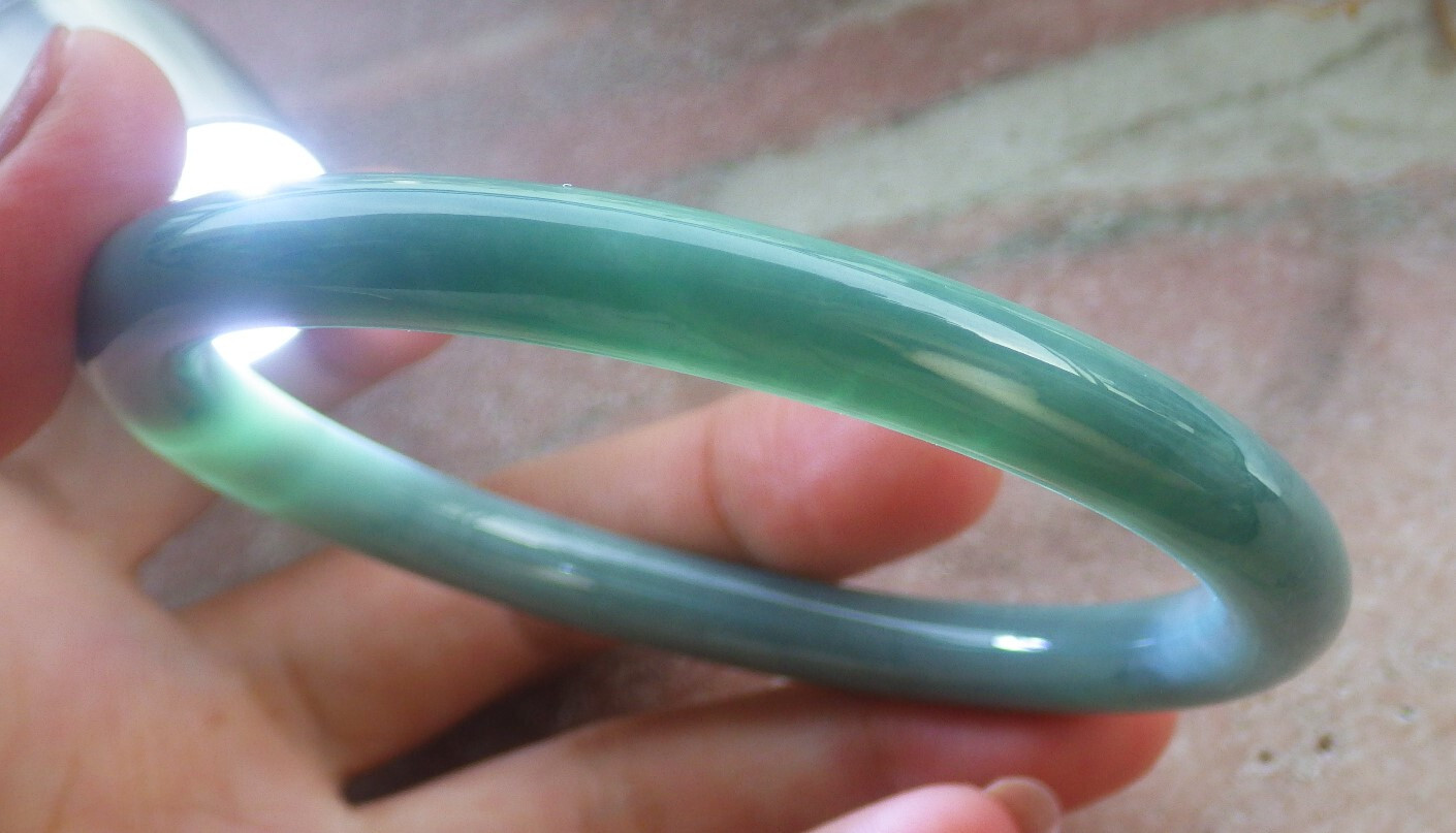 Video Certified Green Natural A JADE Jadeite Circle Bangle Bracelet 61mm 202367