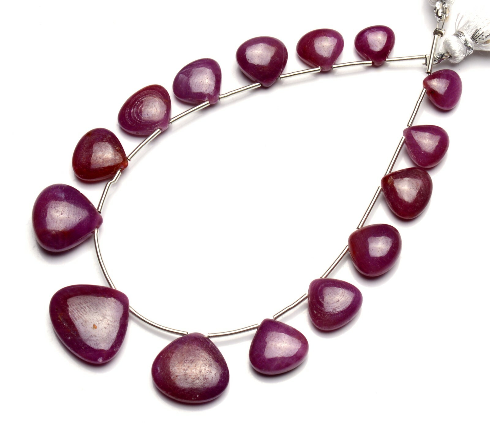 Natural Gem Myanmar Ruby 8 to 17MM Size Smooth Heart Shape Briolette Beads 8″