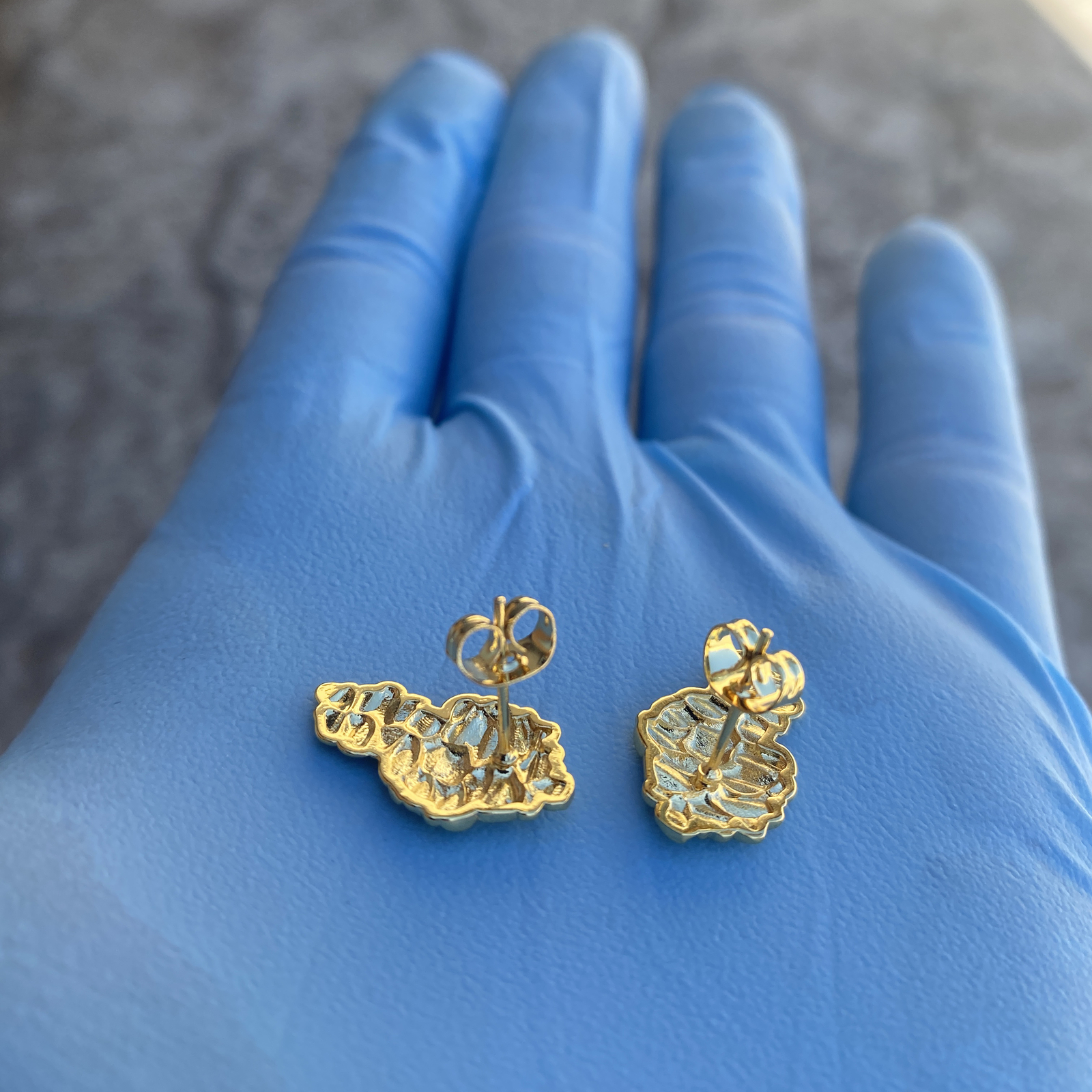 14k Gold Plated Nugget Earrings Butterfly Back Hip Hop Jewelry Mens Women’s 20MM