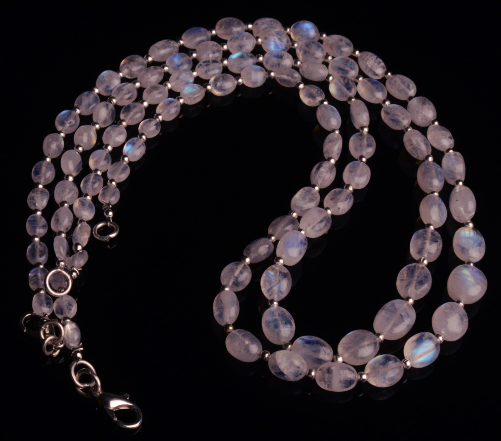 Blue Fire Rainbow Moonstone 6×4 to 9×7 mm Size Oval Nugget Beads Necklace 17″