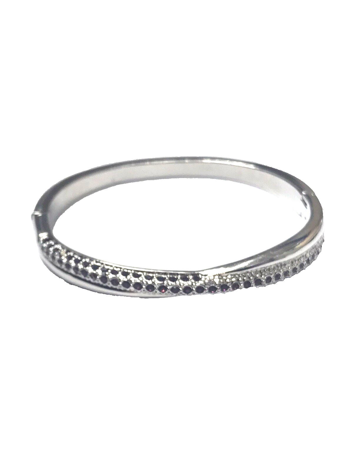 Silver Tone 1/2 Inch Wide Purple Crystal Rhinestone Hinged Bracelet 7 Inch