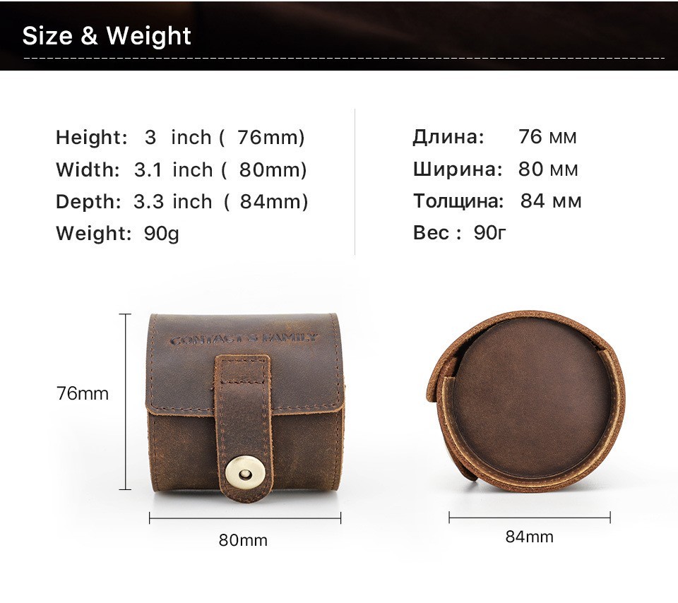 Genuine Leather Single Watch Travel Case Watch Roll Storage Pouch Gift Box Men