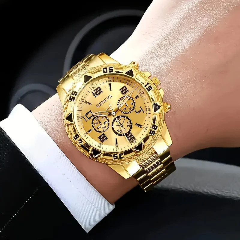 “2pcs Men’s Quartz Watch Set Stainless Steel Casual Business Silicone Wristwatch