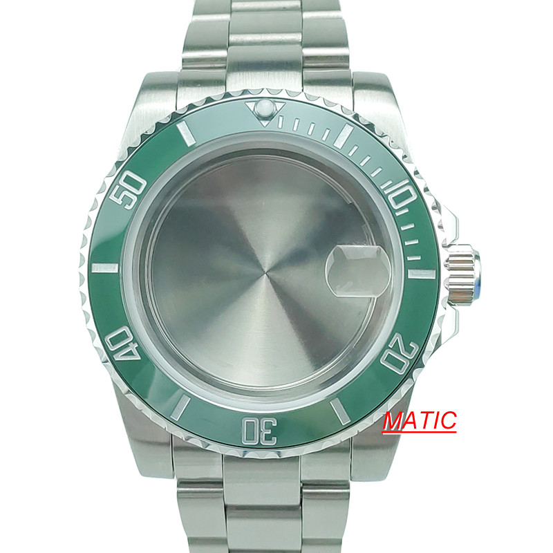 100m WR 10BAR Green Sub Style Diver Watch Case Bracelet Mod Fit eta2836 Movement