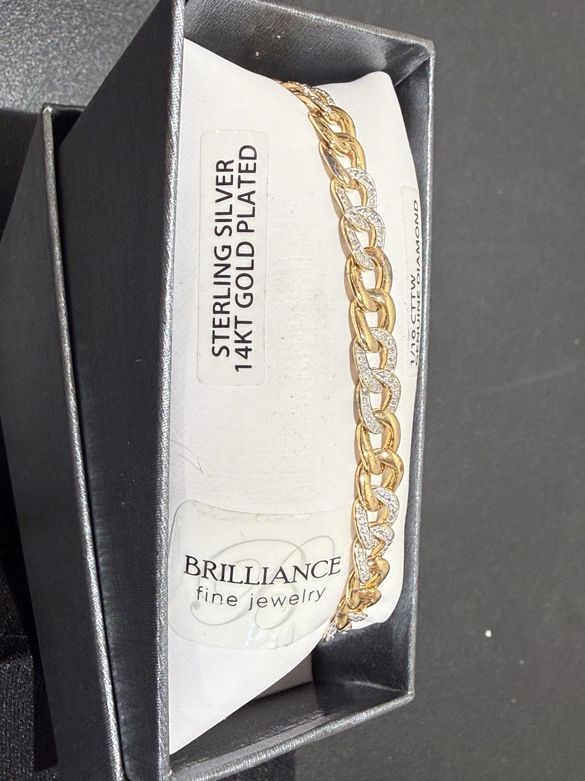 Brilliance Fine Jewelry 925 14K Gold Plated 1/10ctw Diamond Curb Bracelet