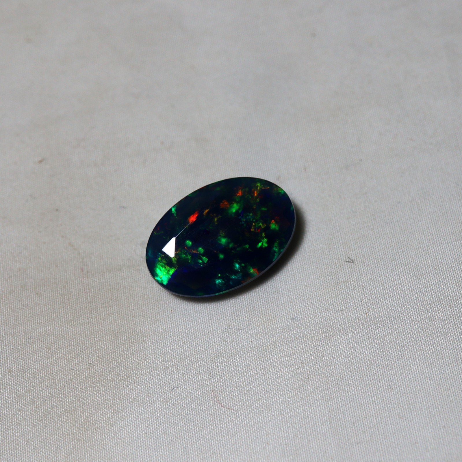 3.5Ct Real Ethiopian Smoked Black Opal AAAA Faceted Oval Rainbow Fire 16×10.8MM