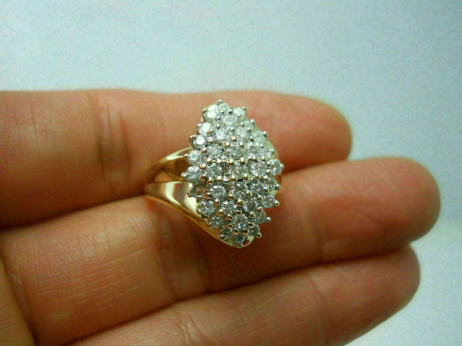 Silver 2Ct Round Cut Simulated Diamond Cluster Engagement Ring 14K Gold Plated