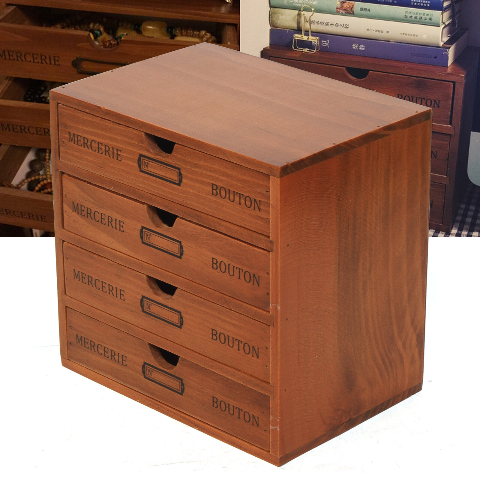 Wooden Display Riser Storage Box 24.5 × 17.5 × 24 cm Remote & Jewelry Organizer