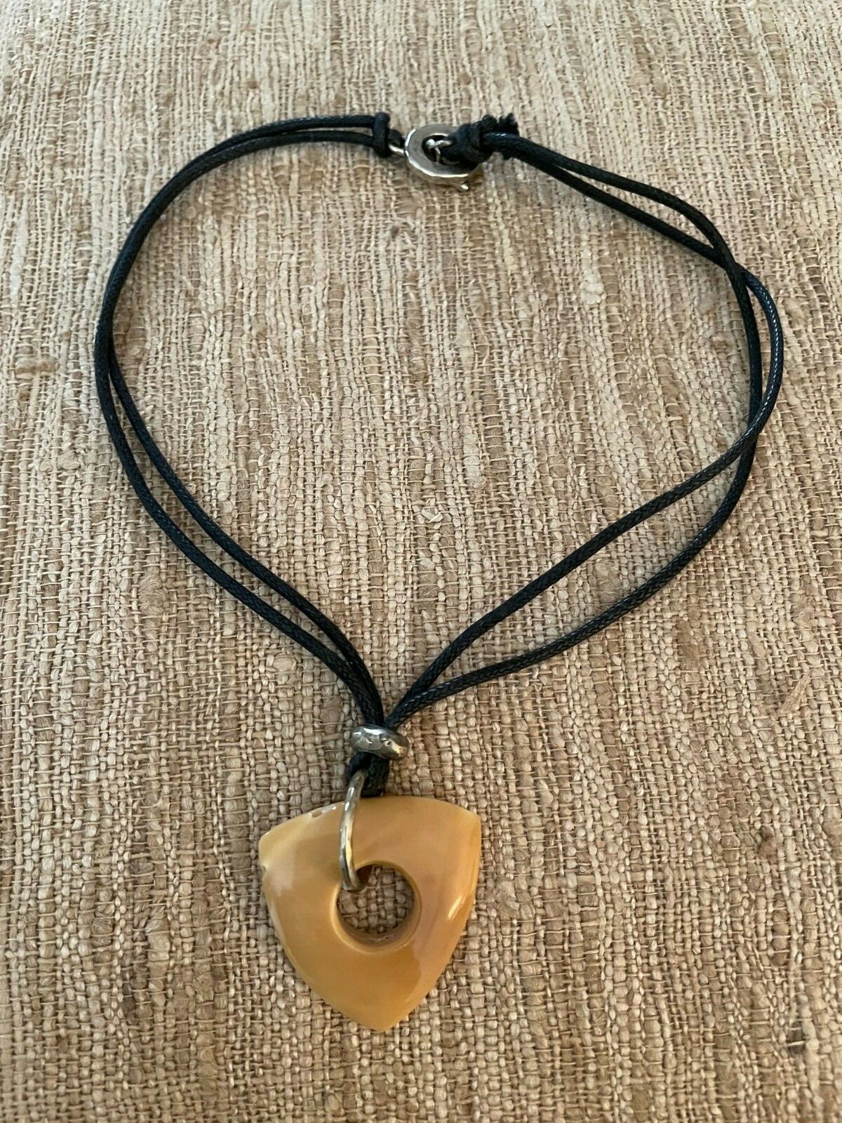 Susan Cummings vintage tagua nut triangle pendant necklace