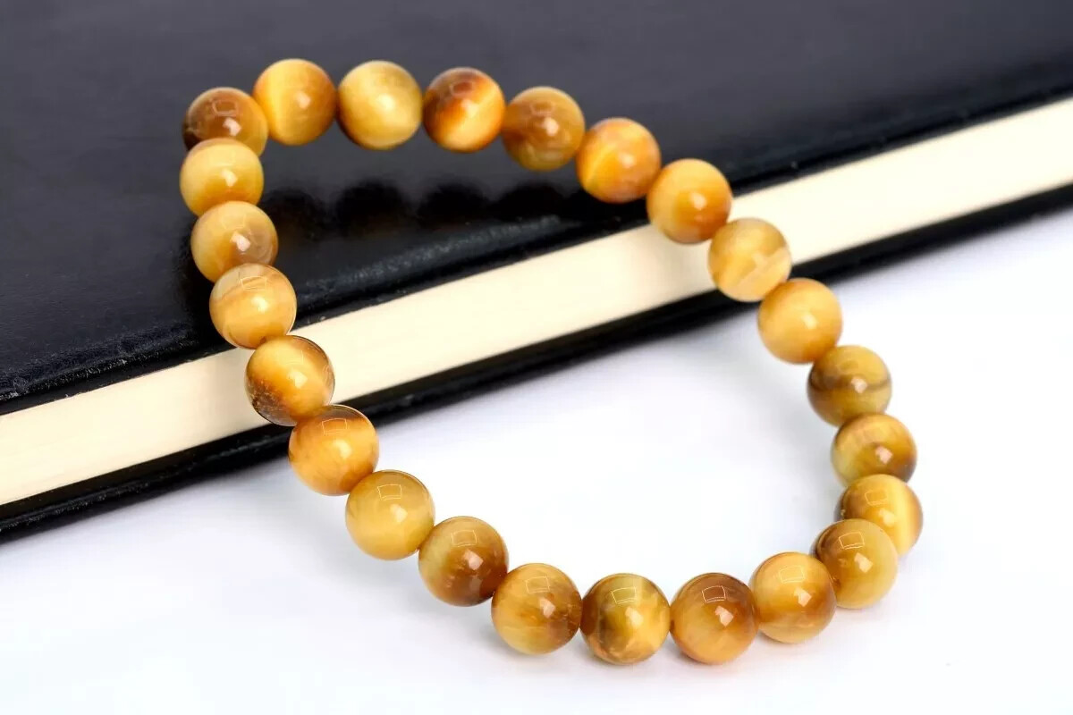 Handmade Tiger Eye Gemstone Bracelet, 8mm (0.31″) Natural Stone Beads, Stretch