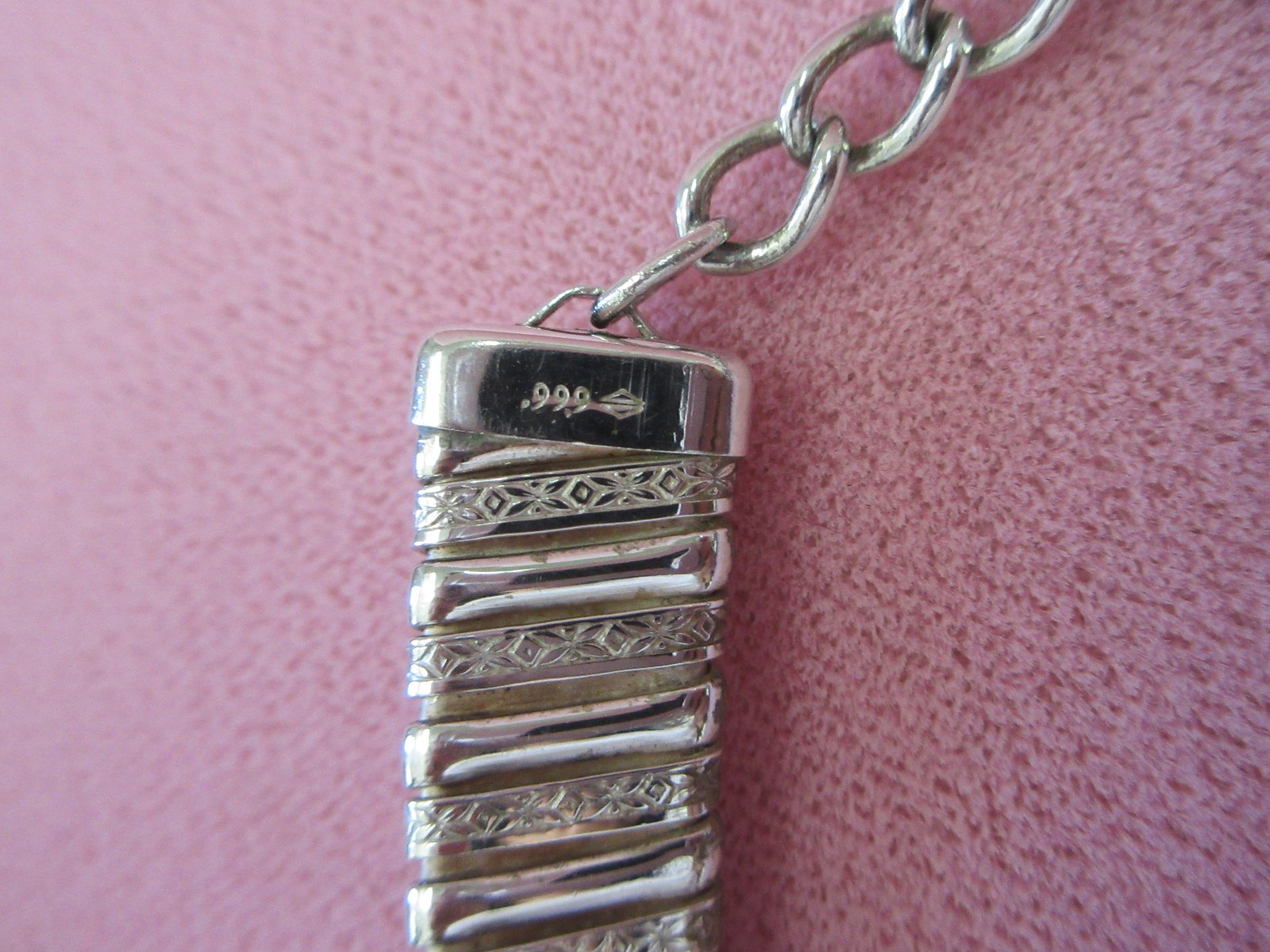 Vtg 999 Etched Fine Silver 10.6mm Omega Chain Necklace 17″+3″ Extender 52.76 G
