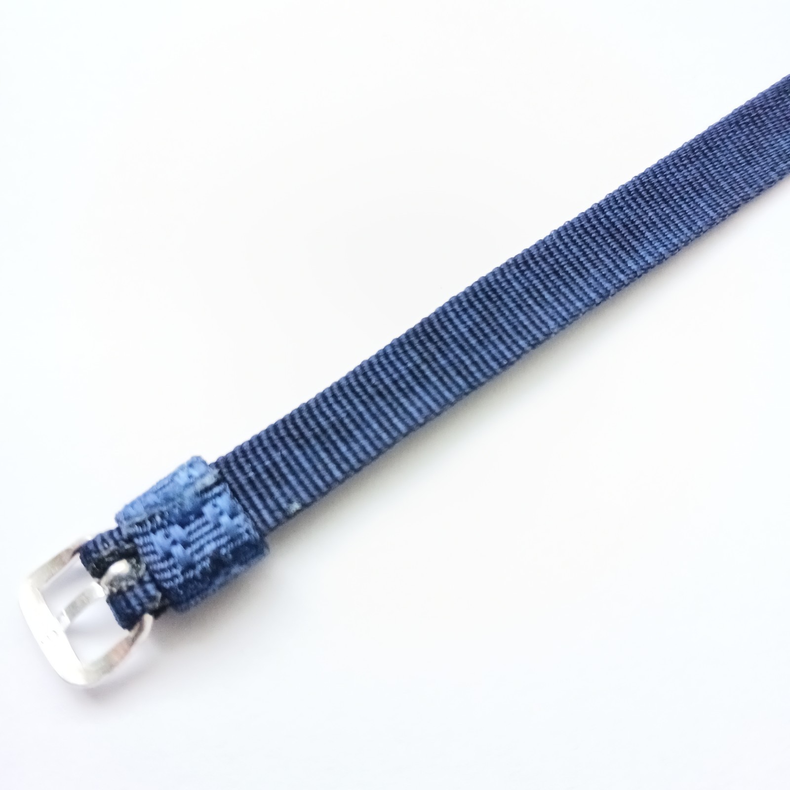 Vintage Blue Nylon Patterned One Piece 9mm Watch Strap Silver Buckle