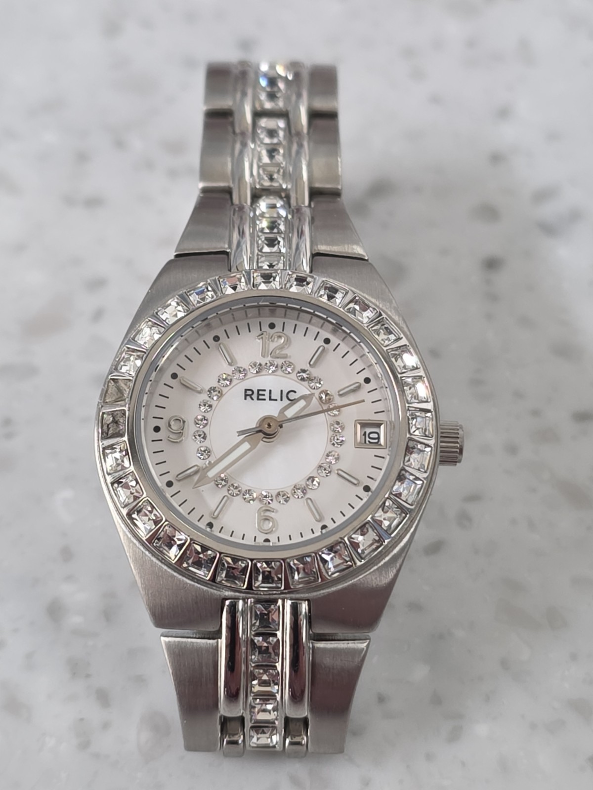 Relic Women’s Silver Rhinestone Analog Watch Water Resistant ZR11788 (58D)
