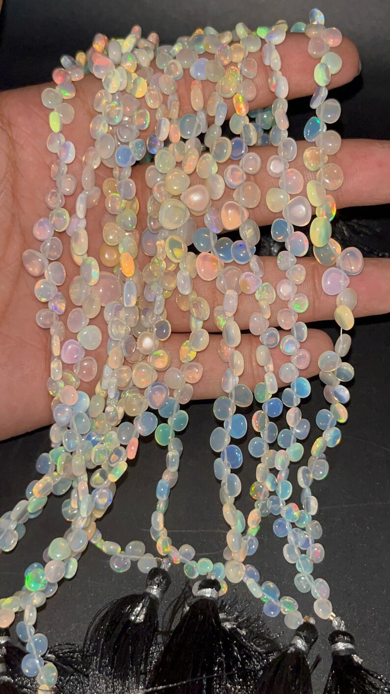 Ethiopian Opal Smooth Heart Shape Beads 3×5-4x6mm White Fire Opal 8 Inch Strand