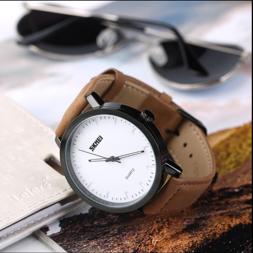 Analog SKMEI Top Brand Luxury Men’s 1196 Quartz Watch Brown Leather Strap New Ba