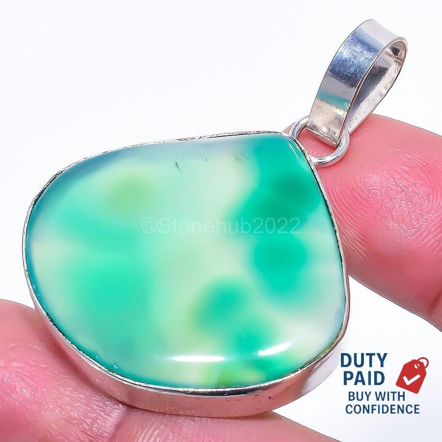Natural Green Onyx 925 Sterling Silver Plated Handmade New Wife Pendant Jewelry
