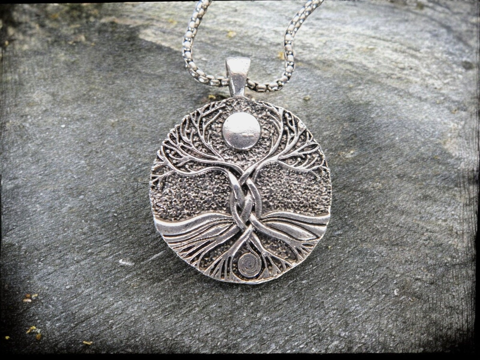 Tree Of Life Pendant Necklace 1.4″ Diameter Silver-Tone Finish 23.5″ Chain