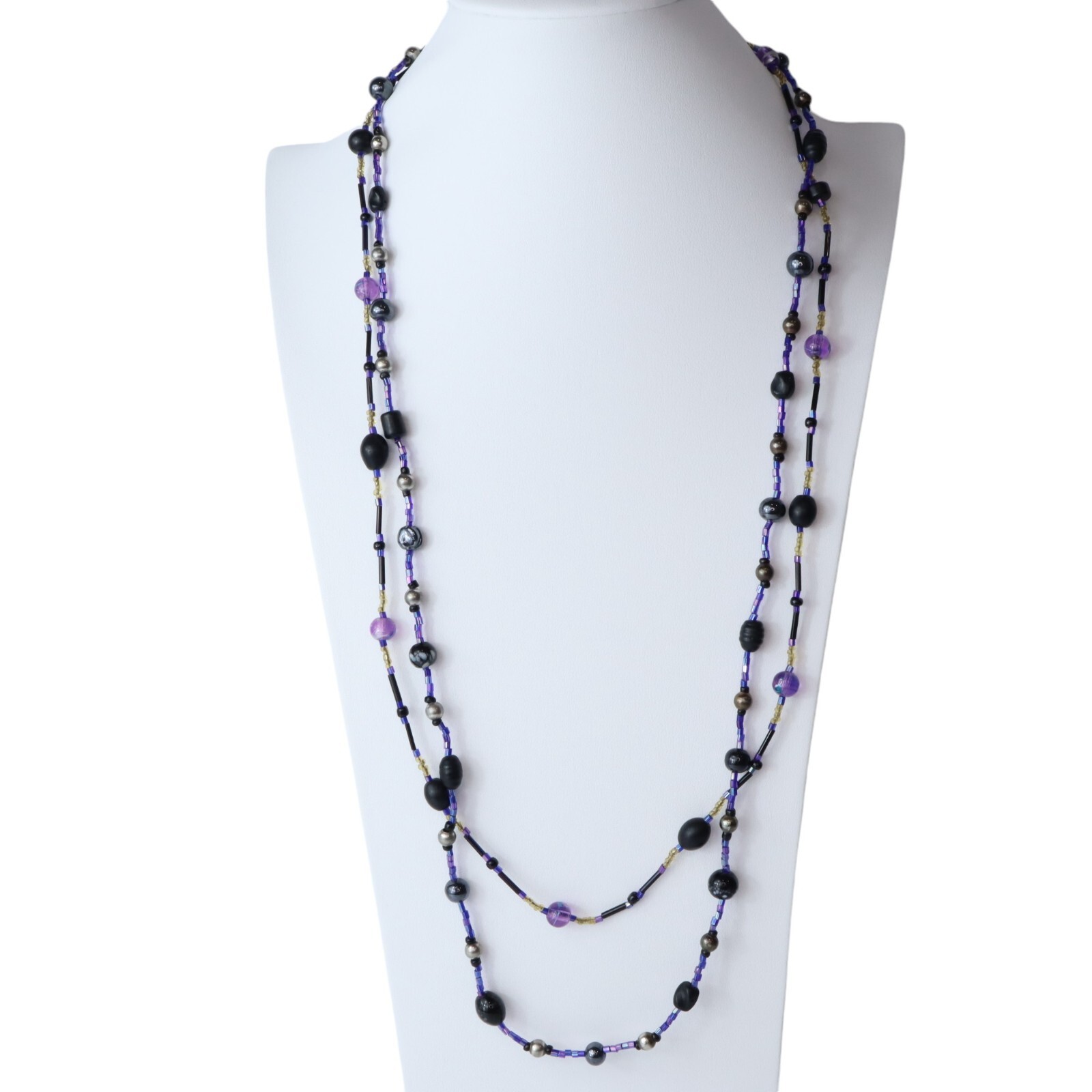 Vintage Venetian Glass Bead Necklace Painted Metal Plastic Seeds Set of 2 Strand