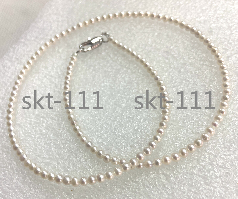 Natural 3-4MM White Akoya Freshwater Cultured Pearl Necklace 14-20″ AAAAA