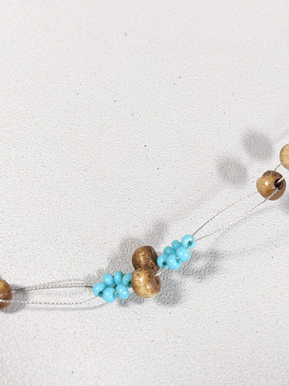 Robert Rose Silver Tone Brown Wood Green Blue Glass Bead Choker Necklace 15 inch