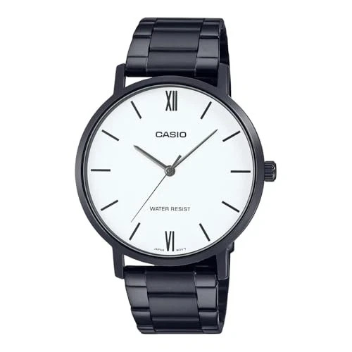 Casio MTP-VT01B-7B Men’s Black Stainless Steel White Dial Analog Watch New Box