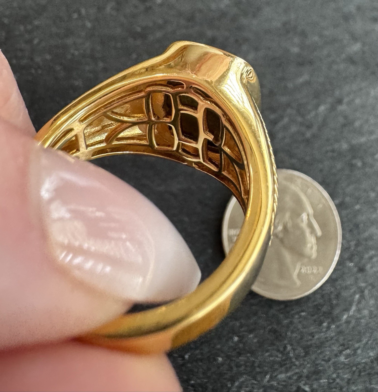 D’Joy Gold Toned over 925 Ring Size 10.5 Blue Cushion Turquoise Bezel