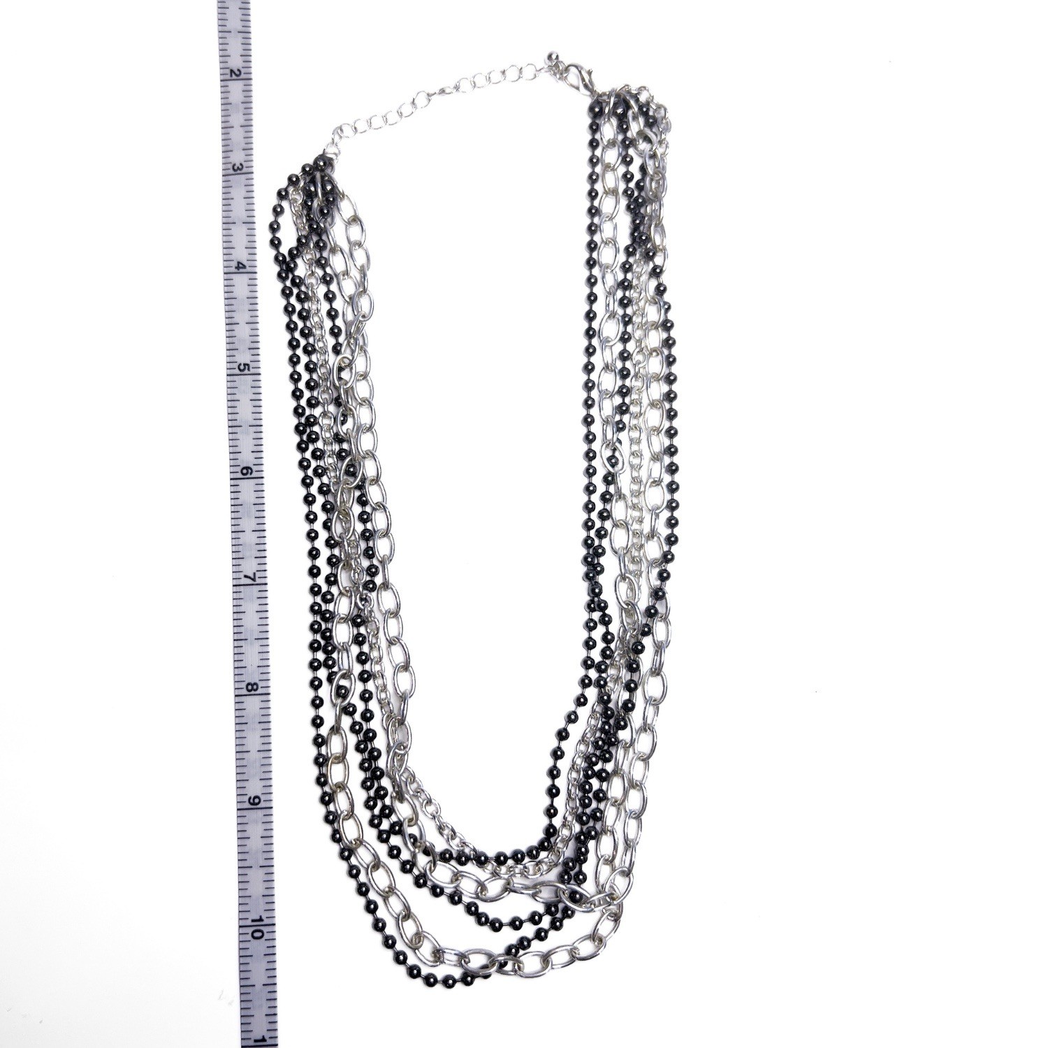 Y2K Multi Layer Chain Necklace Black Silver Tone Scene Emo Goth 2008-2013 Era
