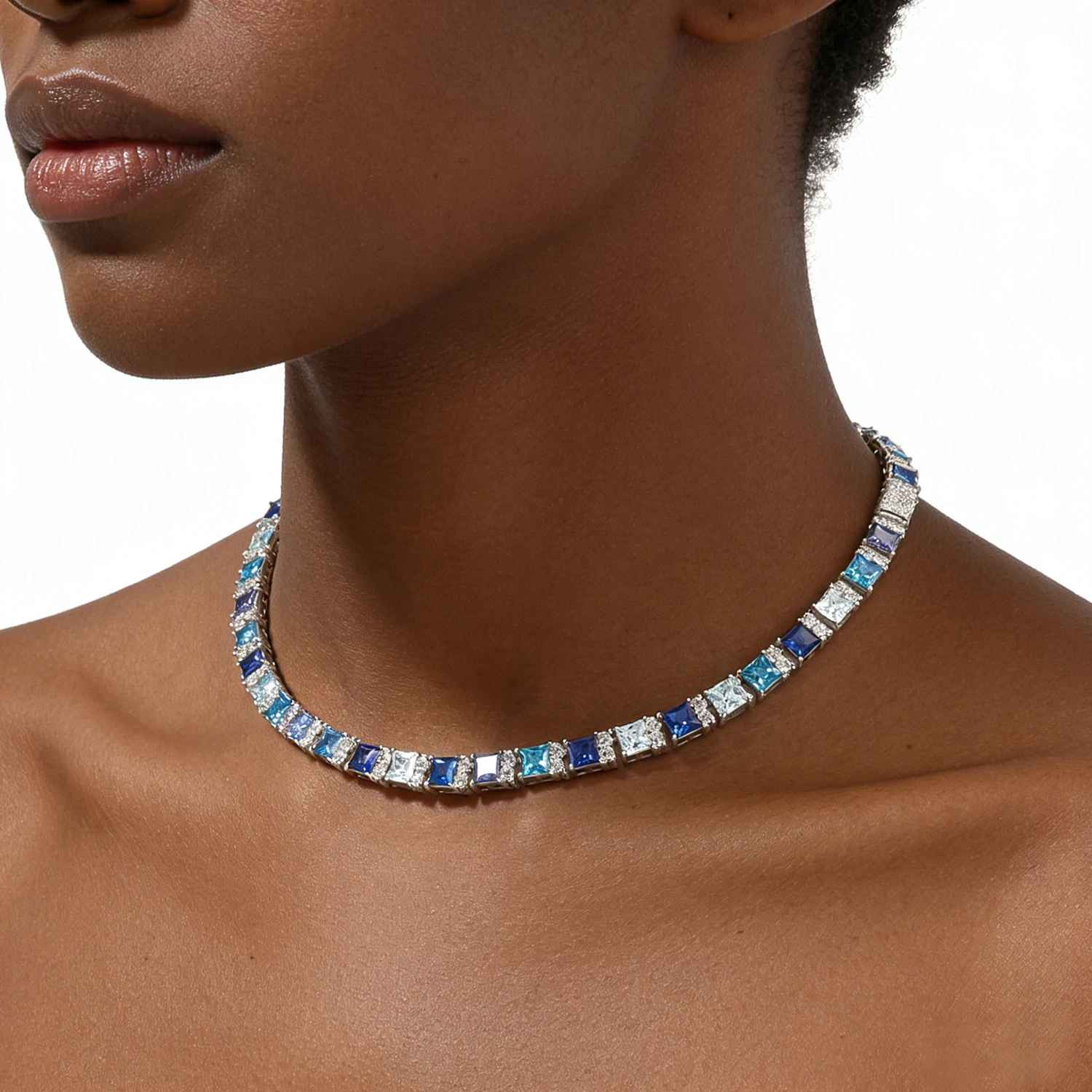 8CT Lab Created Diamond 7.5mm Gradient Blue Necklace Bracelet for Men Women