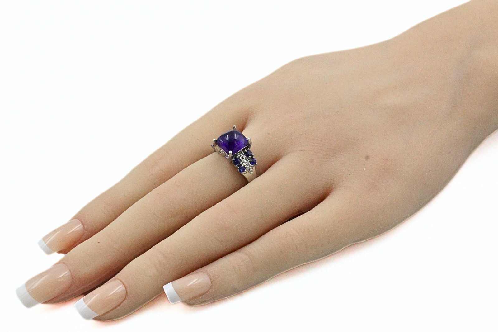 STS Karis Signed Contemporary Amethyst Rhodium Plated Cocktail Ring Sz 7