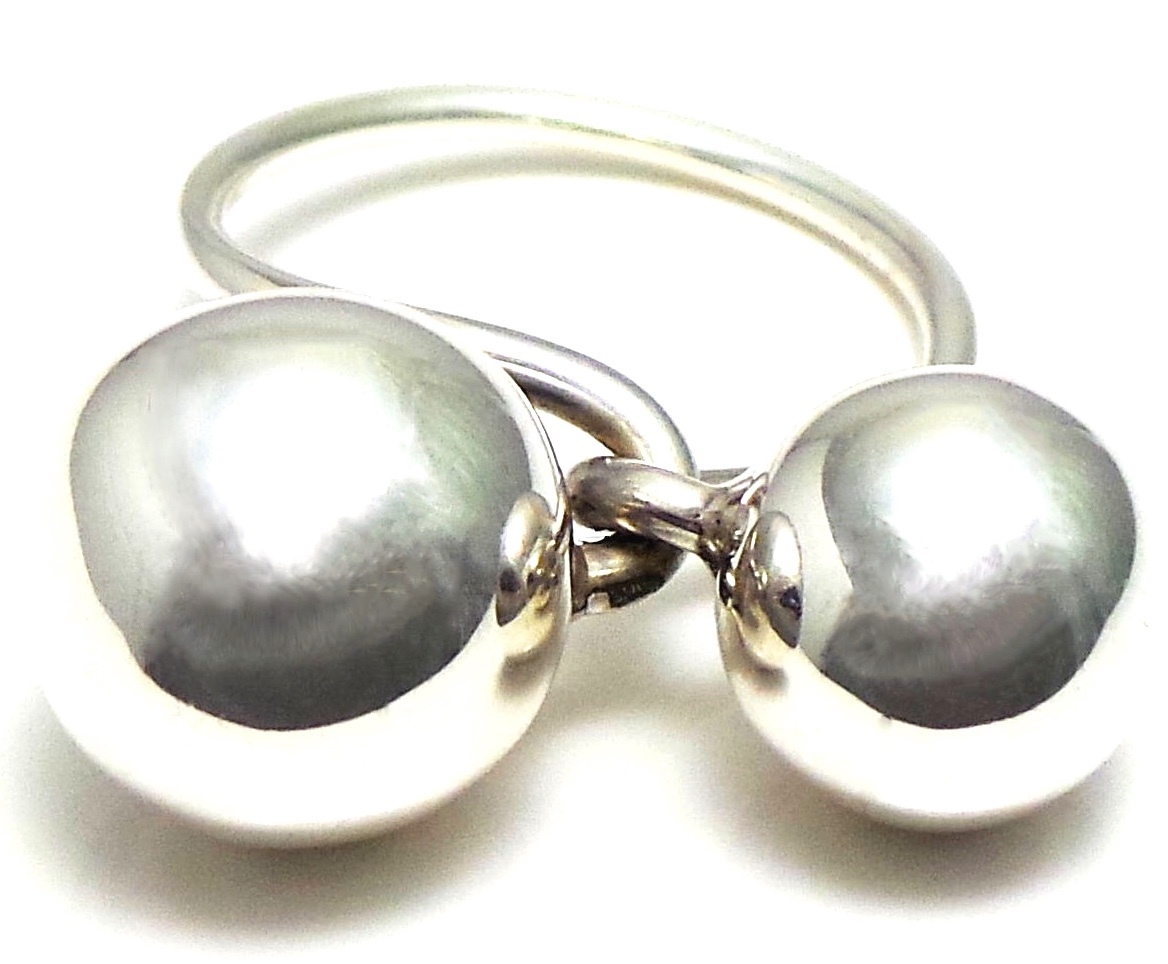 NEW 12mm/8mm SOLID 925 Sterling Silver Duo Twist Sphere BALLS ring 5.36g Sz 7.5