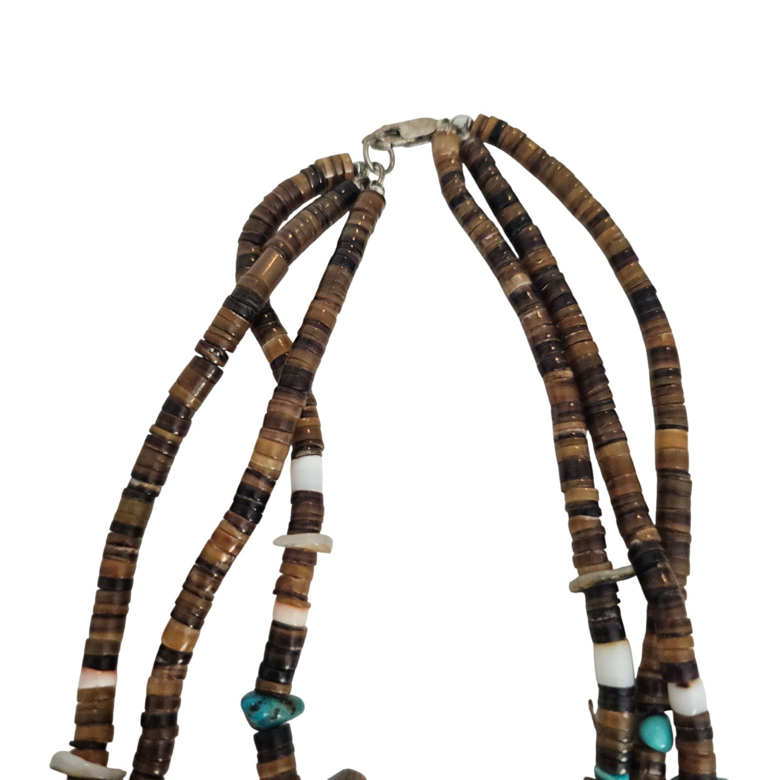 Santo Domingo Native American 3 strand Turquoise Shell Tab Necklace 32 In