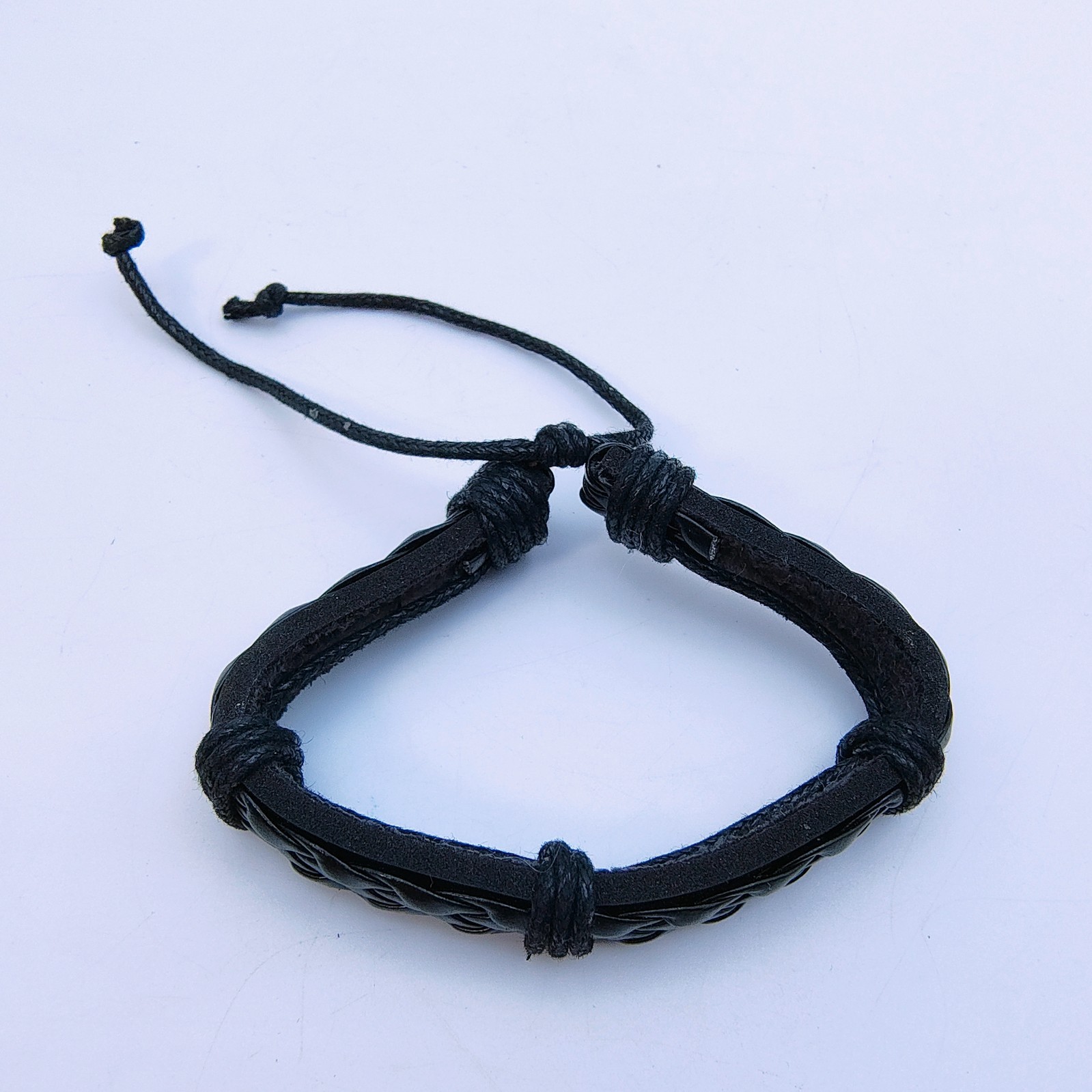 Black Faux Leather Bracelet Set of 2 Silver Tone Infinity Y2K Rock Indie Grunge