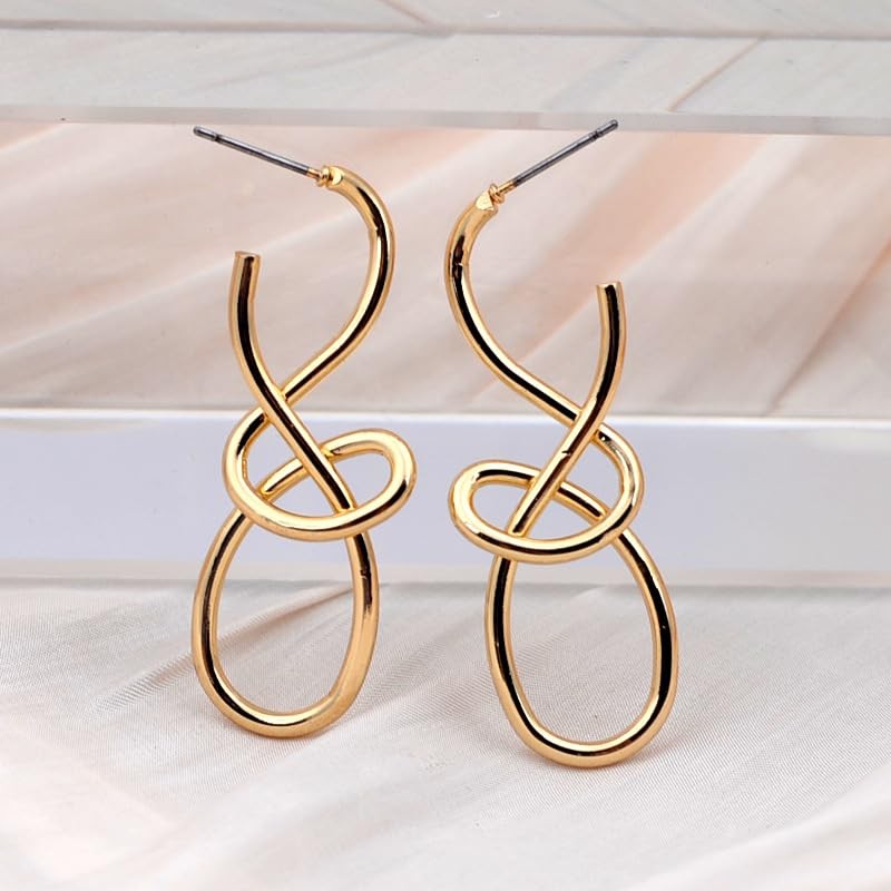 Knot Earrings For Women, 14k Gold Plated Earring Like Music Notation Metallic…