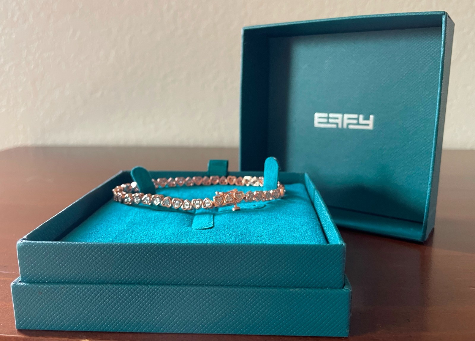 EFFY Hearts Tennis Bracelet – Rose Plated Sterling Silver & Diamonds –Never Worn
